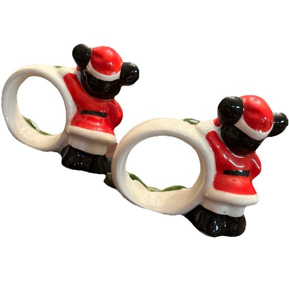 VTG WALT DISNEY Productions Christmas Napkin Rings Mickey Mouse Japan Set Of 2 - Picture 3 of 6